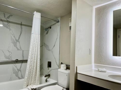 埃尔帕索拉昆塔茵埃尔帕索东罗马兰徳酒店的带淋浴、卫生间和盥洗盆的浴室