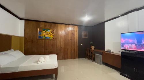 SorsogonOhana Hometel的一间卧室配有一张床和一台平面电视