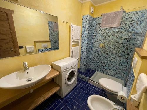 萨奥兹-杜尔克斯Apartment Gran Baita Sauze d'Oulx的一间带水槽和洗衣机的浴室