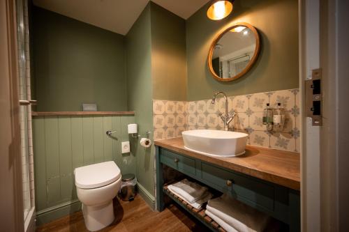 哈洛Green Man by Chef & Brewer Collection的一间带水槽、卫生间和镜子的浴室
