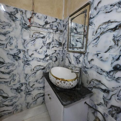 新德里HOTEL ROYAL AFGHAN的一间带水槽和镜子的浴室