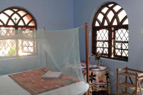阿贡达Mayelle Agonda的一间卧室设有一张床和两个窗户。