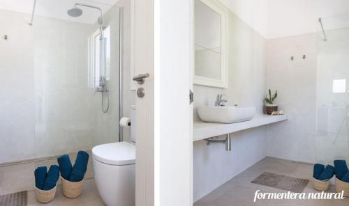 圣弗朗西斯科哈维尔Casas Emma y Sofía - Porto Sale - Formentera Natural的白色的浴室设有卫生间和水槽。