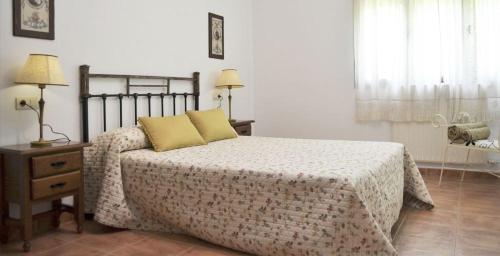 卡斯特里尔Casa el angel 2的一间卧室配有一张床和一张桌子及床头柜
