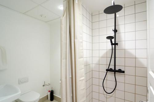 哥本哈根Scandinavian Style 3BR in Copenhagen City Centre的带淋浴和卫生间的浴室