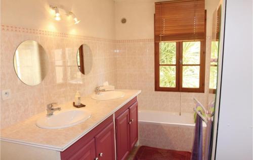佩尔纳勒丰泰纳3 Bedroom Amazing Home In Pernes Les Fontaines的一间带两个盥洗盆、浴缸和窗户的浴室