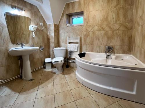 雅西佩尼斯尼亚幻影旅馆的带浴缸、卫生间和盥洗盆的浴室