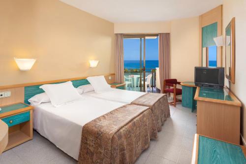 美洲海滩索尔特内里费岛酒店的酒店客房设有一张大床和一台电视。