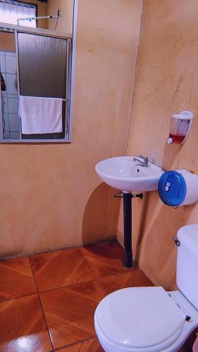 福尔图纳Alpha Arenal的一间带水槽和卫生间的浴室