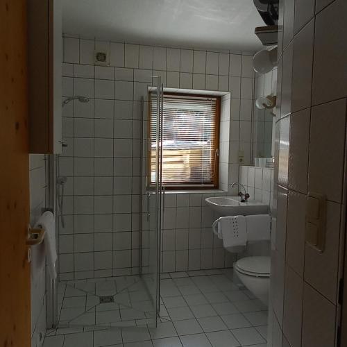 因斯布鲁克Ferienwohnung Götzner Auszeit的一间带卫生间和水槽的浴室