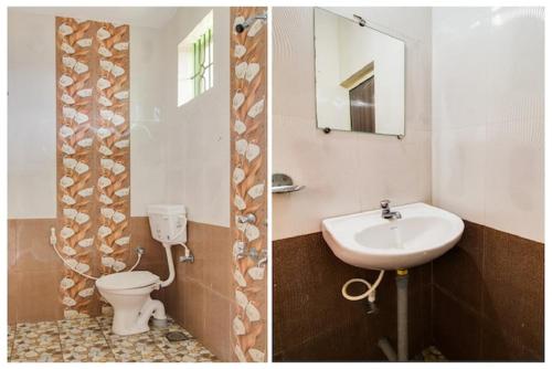 曼德姆Gabriel & Felicidade Villa的浴室的两张照片,配有卫生间和水槽