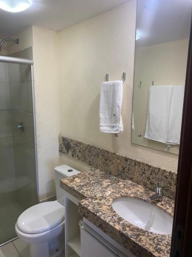 纳塔尔Natal Plaza 604-Ponta Negra的一间带水槽、卫生间和镜子的浴室