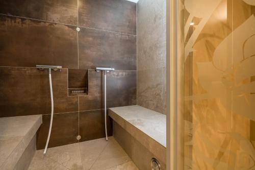 罗西瑙城堡罗西瑙城堡高级酒店的带淋浴的浴室和玻璃门