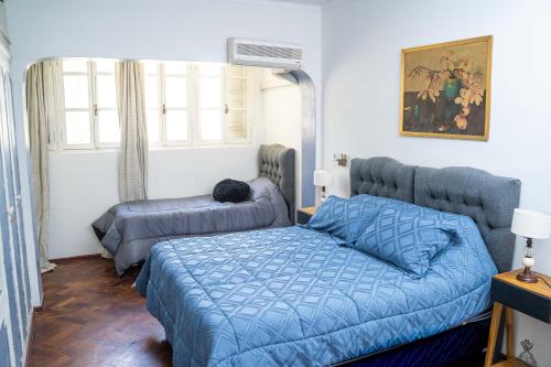 门多萨Amplio y elegante chalet en la mejor zona de Mendoza的一间带两张床和一张沙发的卧室
