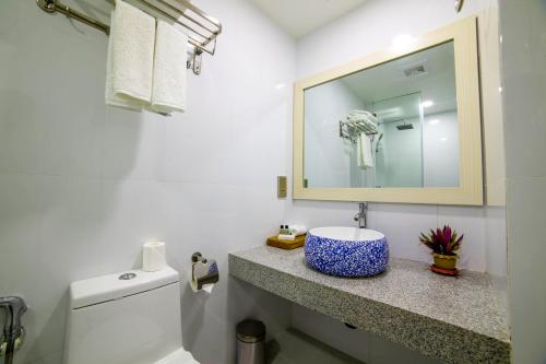 迪古拉Dhiguveli Breeze的一间带水槽、卫生间和镜子的浴室