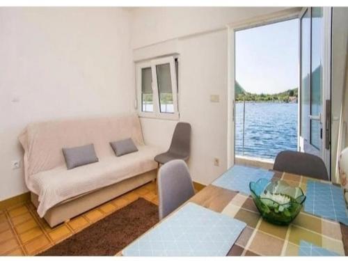 赞吉纳Apartment PASCAL的带沙发的客厅,享有水景