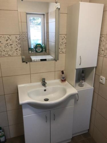 贝拉波德普拉德代姆Chata nad potokem的浴室设有白色水槽和镜子