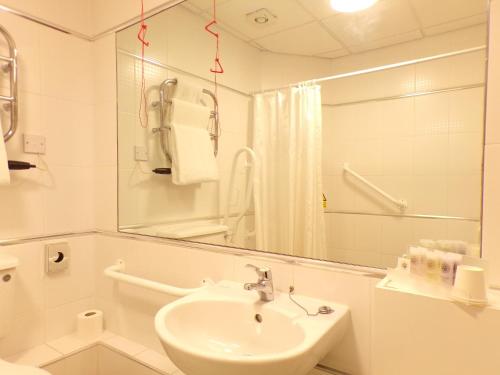 布伦特山庄狐狸与鹅旅馆的白色的浴室设有水槽和镜子