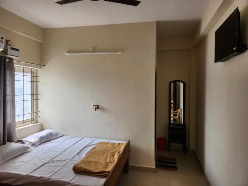 蒂鲁瓦纳马莱Raja Rani Mahal Ac-Rooms的一间卧室配有一张床和一台平面电视