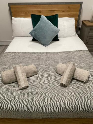 班戈Spacious & Modern 4 Bedroom Holiday Home Gwynedd的床上有2个枕头