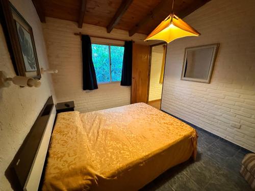 贝拉维斯塔La Posada De Gogg Apartamentos的一间设有黄色床的卧室,位于一个窗户的房间