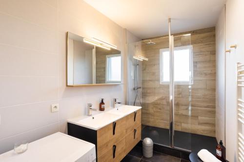 雷恩Le Cocon Voltaire - Appartement 2 chambres avec parking - Mabilais的一间带水槽和淋浴的浴室