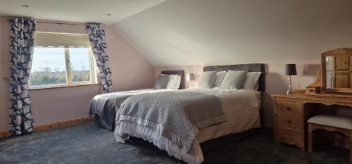 达罗LittleField B&B Durrow, Laois的一间卧室设有一张大床和一个窗户。