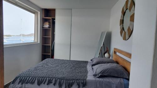 圣马丁岛MARINA ROYALE VUE MER的一间卧室设有一张床和一个窗口