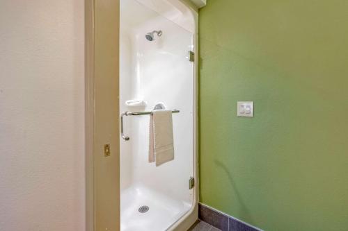 亨德森司丽普亨德森酒店的带淋浴的浴室,设有绿色的墙壁