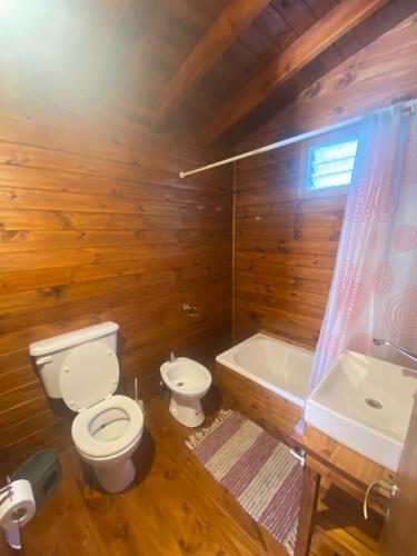 蒂格雷Cabaña Magnolia en Marea Delta del Tigre的浴室配有卫生间、盥洗盆和浴缸。
