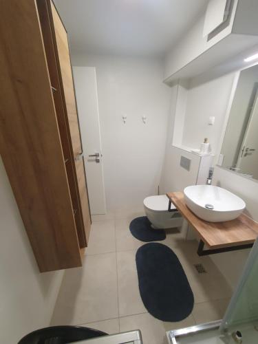 萨格勒布Cosy 35m2 appartment的浴室配有白色卫生间和盥洗盆。