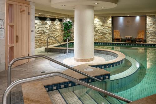 班夫班夫驯鹿住宿温泉酒店的酒店大堂的游泳池,设有游泳池