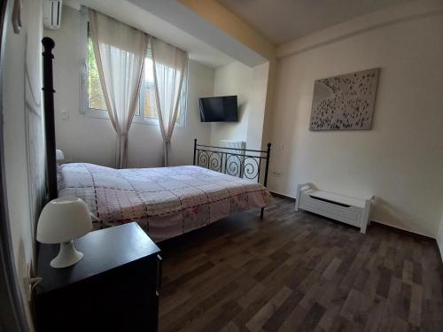 雅典Modern and Cosy Apartment的一间卧室配有一张床和一台电视