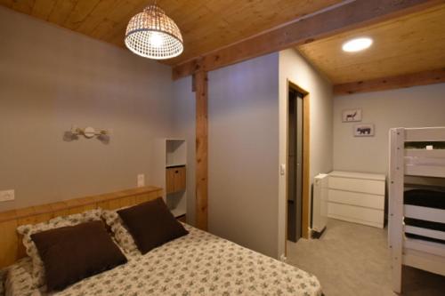 弗米盖赫Chalet de montagne的一间卧室配有一张床和一个吊灯