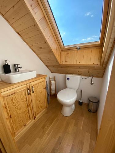 FelsőtoldFarkaskútvölgy的浴室配有卫生间、水槽和天窗。