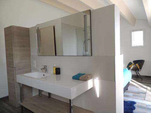 马雷讷Laubertière的浴室设有白色水槽和镜子