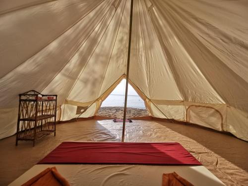 高龙撒冷岛睡眠树旅馆的帐篷内有红色垫子