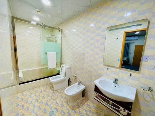 沙迦Daraysh Hotel的一间带卫生间和水槽的浴室