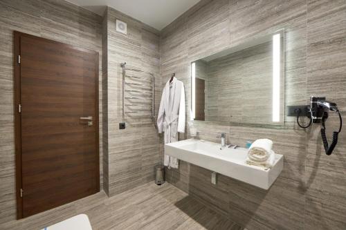 克列缅丘格Спа-готель ПОЛО-МЕДЛАЙФ的一间带水槽和镜子的浴室