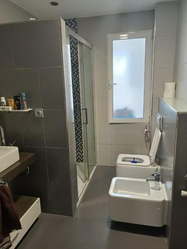 阿尔巴塞特Habitación privada en casa particular的浴室配有卫生间、盥洗盆和淋浴。