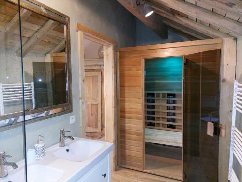 布尔格-罗伊兰德Refuge des Sottais的一间带水槽和玻璃淋浴的浴室