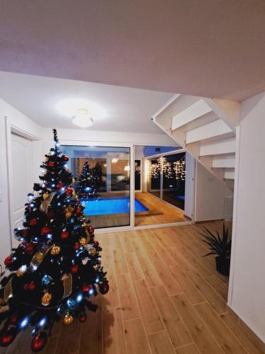 奥托查茨Villa Nikšić的客厅中间的圣诞树