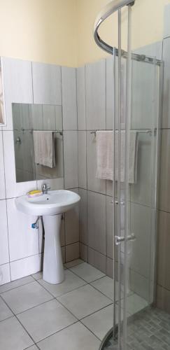 曼齐尼Manzini, Park Vills Apartment, No 103的一间带水槽和淋浴的浴室