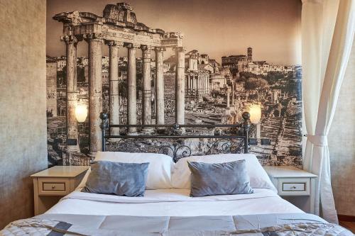 罗马Le Suite Downtown的一间拥有城市壁画的卧室