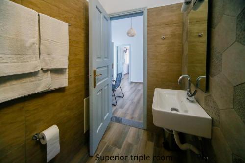 林都斯St. Paul's Bay View Suites的一间带水槽和镜子的浴室