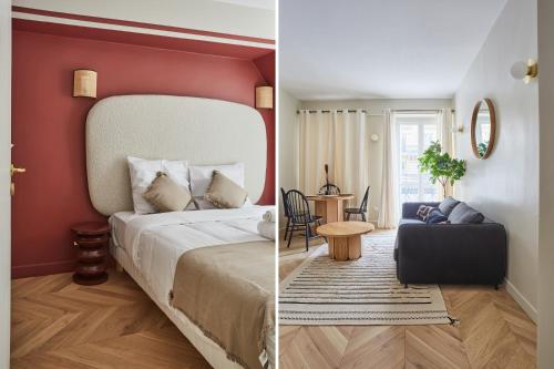 巴黎Apartment Notre Dame de Paris by Studio prestige的一间卧室设有一张床和一间客厅。
