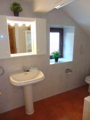 潘蒂科萨casa Panticosa Sunset WOWRURAL的一间带水槽、镜子和卫生间的浴室