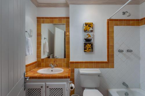 圣詹姆斯Paradise Palms Sugar Hill的一间带水槽、卫生间和镜子的浴室