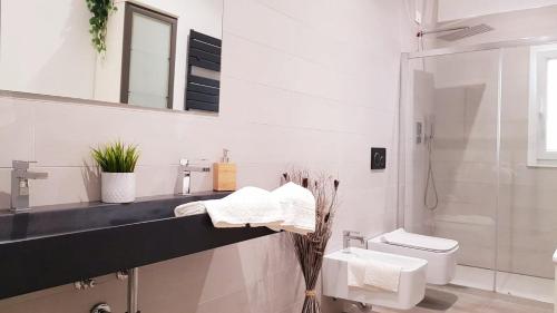 里乔内Appartamento Garden的白色的浴室设有水槽和卫生间。