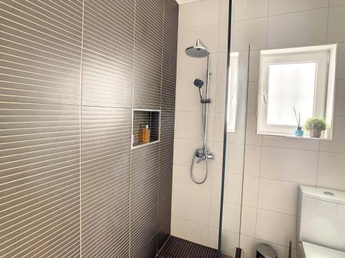 丰沙尔Casa Pico dos Barcelos by LovelyStay的浴室里设有玻璃门淋浴